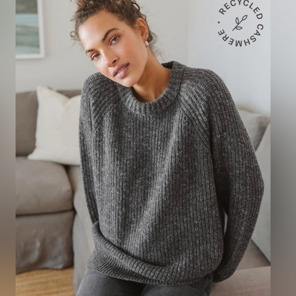 Jenni Kayne Oversized Cashmere Fisherman Sweater Charcoal Grey Size Medium - Picture 3 of 9